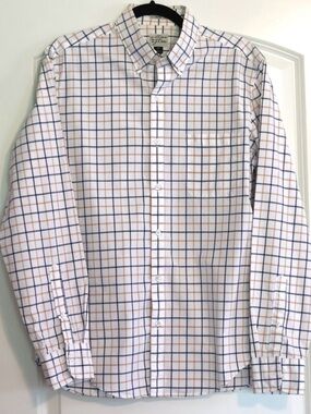 J.Crew Men’s Cotton Windowpane Plaid Button Down Shirt M Navy Tan Preppy